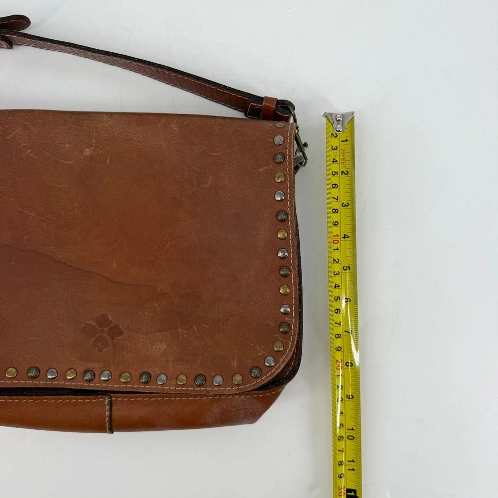 Patricia Nash Brown Italian Leather Studded Flap Crossbody Messenger Bag